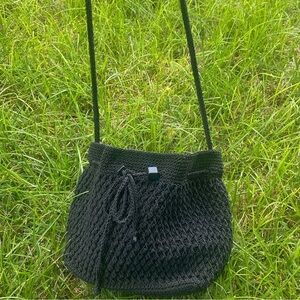 Liz Claiborne mini black crochet crossbody tote purse